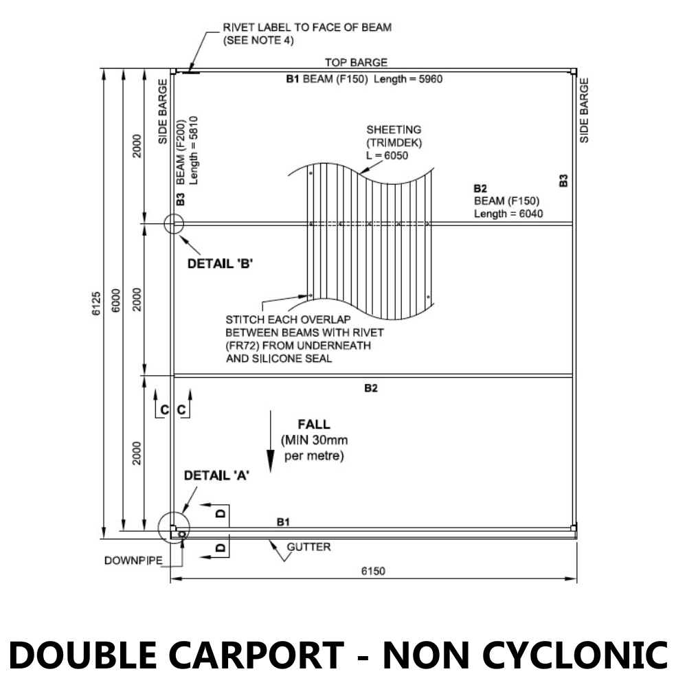 Ezy Blox Sheds Carport Kit Double Flat Roof DIY - 6M x 6M - High Gloss Finish