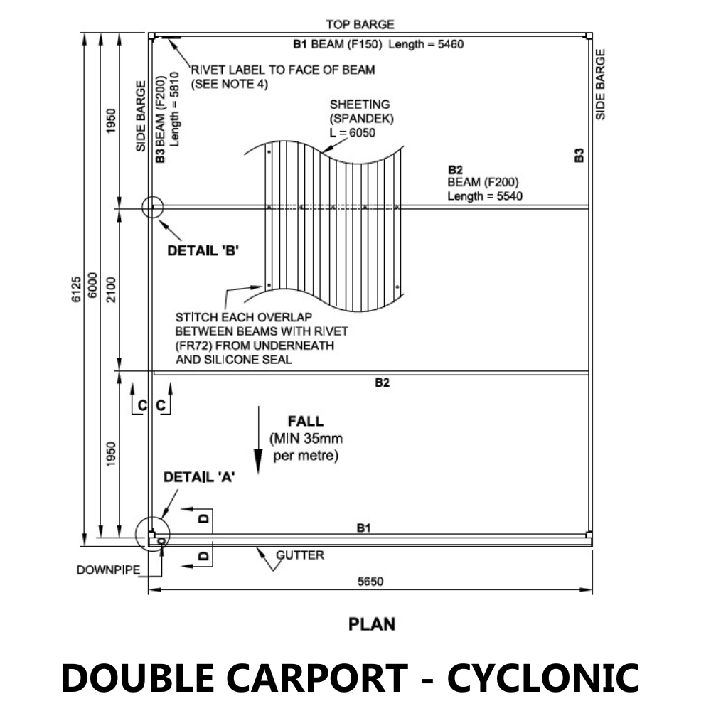 Ezy Blox Sheds Carport Kit Double Flat Roof DIY - 6M x 6M - High Gloss Finish