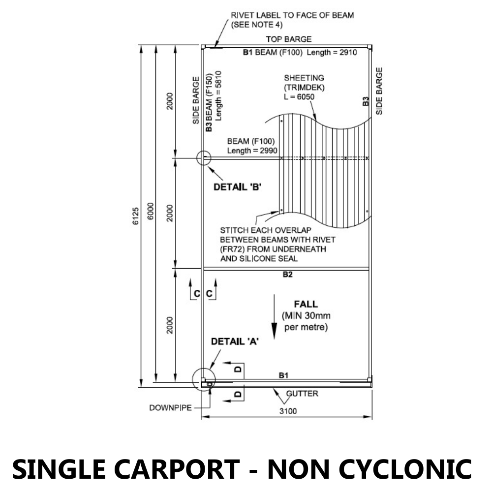 Ezy Blox Sheds Carport Kit Single Flat Roof DIY - 6M x 3M - High Gloss Finish