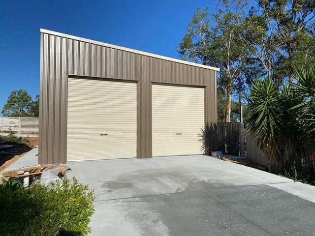 Ezy Blox Sheds Double Garage Shed Skillion Kit - 6M (W) x 7M (L): 2 Roller Doors
