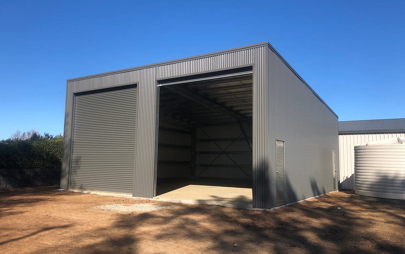 Ezy Blox Sheds Double Garage Shed Skillion Kit - 6M (W) x 7M (L): 2 Roller Doors