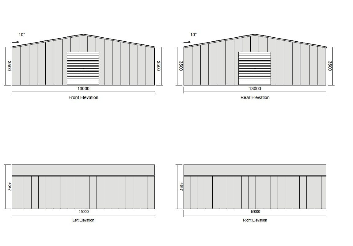 Ezy Blox Sheds Farm Shed Kit 13M (W) x 15M(L); 3.5M High, 2 Roller Doors