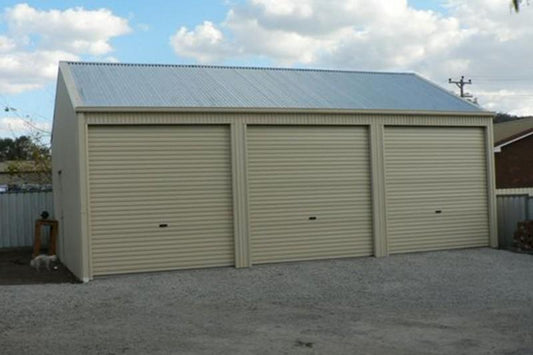 Ezy Blox Sheds Triple Garage- 12.2m(L) x 9.8m(W) ; 3 Roller Doors Inc.