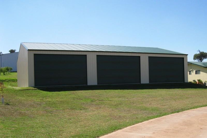 Ezy Blox Sheds Triple Garage- 9.4m(L) x 10.6m(W) ; 3 Roller Doors Inc.