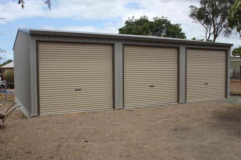 Ezy Blox Sheds Triple Garage- 9.4m(L) x 10.6m(W) ; 3 Roller Doors Inc.