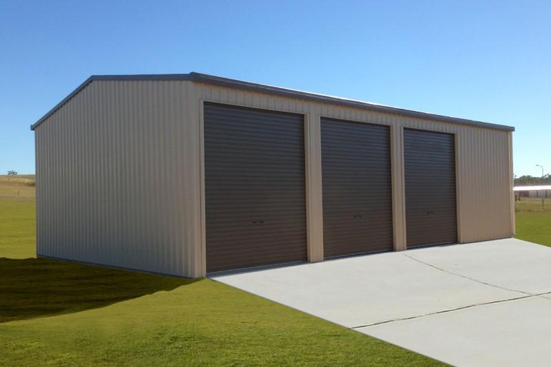 Ezy Blox Sheds Triple Garage- 11.4m(L) x 9.8m(W) ; 3 Roller Doors Inc.